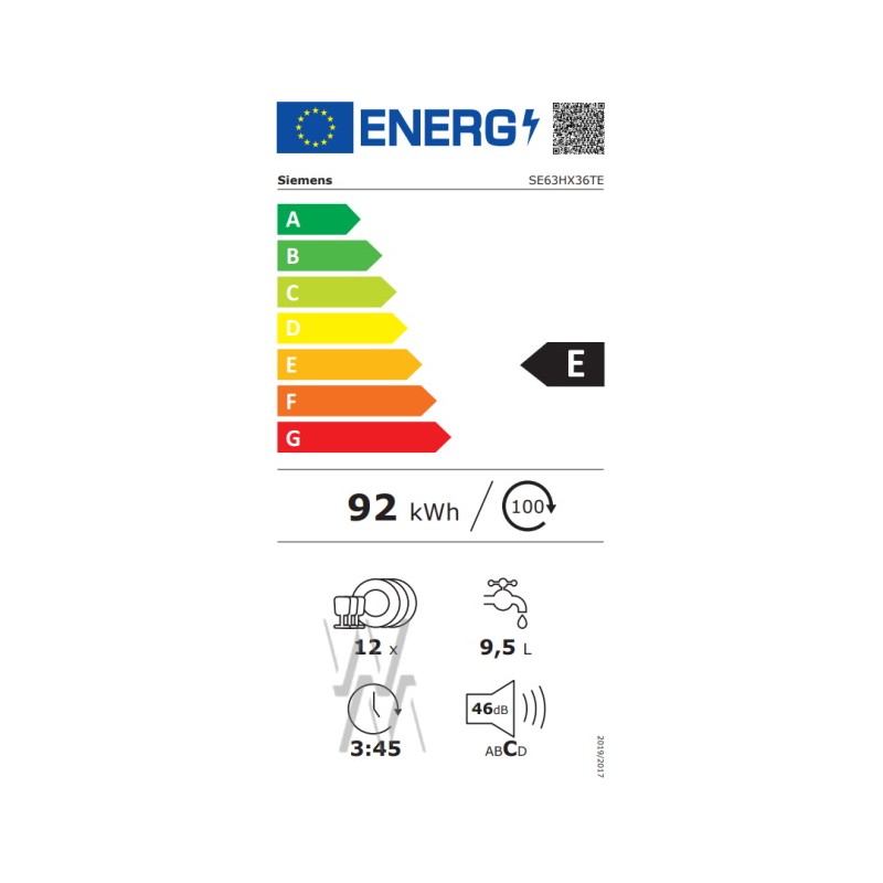 SE63HX36TE Lave vaisselle entièrement intégrable E Siemens iQ300