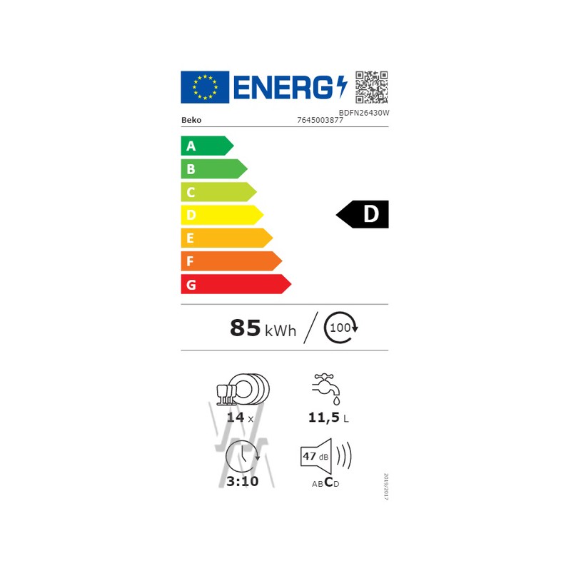 BDFN26430W Lave-vaisselle HygieneShield - D - Beko